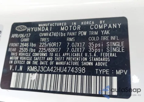 2017 Hyundai Tucson Se Plus из США, поврежденный, VIN KM8J3CA42HU474398